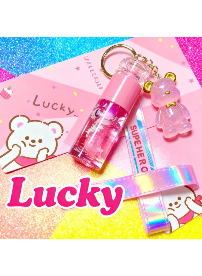 لاكي ملمع الشفاه الوردي مع تعليقة الدبدوب - Image 1