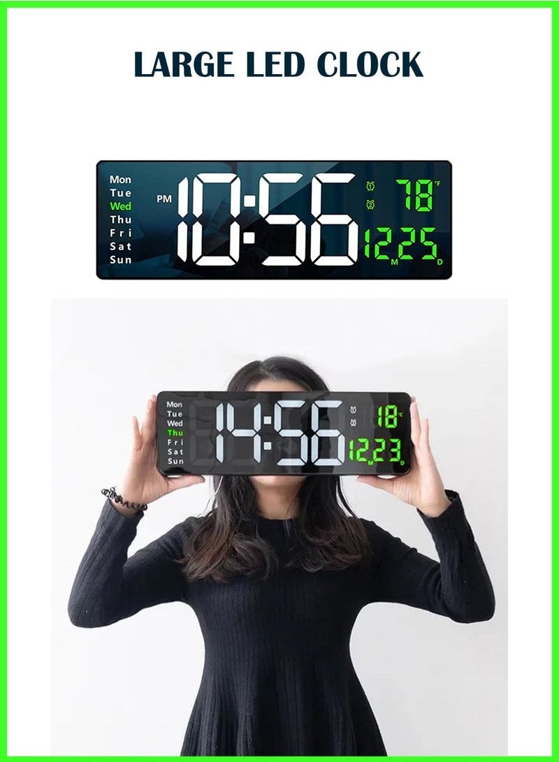 TIGER Digital Wall Clock Large Display 16.2 Inch – LED Digital Clock with Remote Control, Auto Brightness Dimmer, Big Wall Clock with Date, Week & Temperature, Modern Home & Office Décor, Silent Operation, Easy-to-Read Time Display  - Image 1