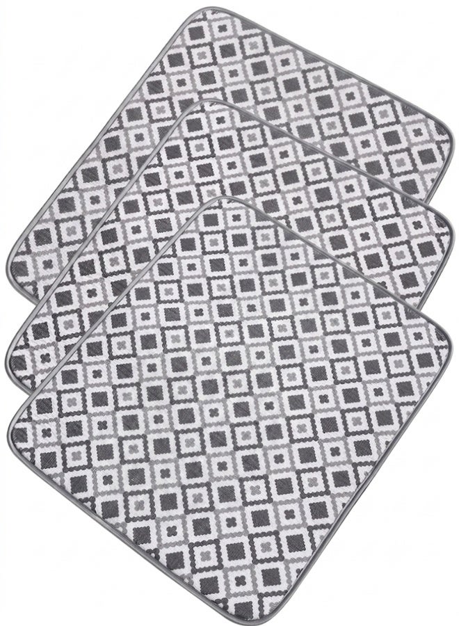 3-Piece Microfiber Dish and Utensil Drying Mat Set, 40 x 50 cm - Drying mat for dishes, cups, plates, spoons, forks, and kitchen utensils. Quick-drying and machine washable. Cushioned surface to protect glassware and utensils. Space-saving design in assorted colors and patterns. - Image 1