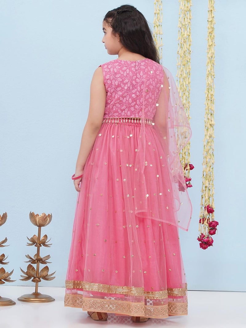AJ DEZINES Kids Ethnic Wear Schiffli Sequence Pink Lehenga Choli for Girls With Dupatta (G-LH-15-PINK-28) - Image 2