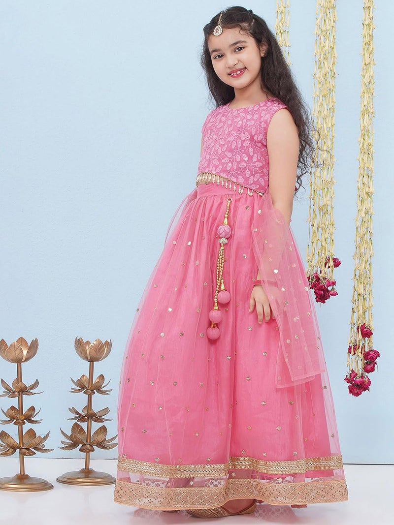 AJ DEZINES Kids Ethnic Wear Schiffli Sequence Pink Lehenga Choli for Girls With Dupatta (G-LH-15-PINK-28) - Image 4