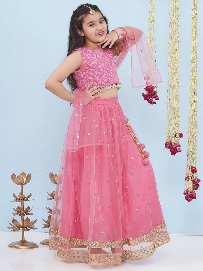 AJ DEZINES Kids Ethnic Wear Schiffli Sequence Pink Lehenga Choli for Girls With Dupatta (G-LH-15-PINK-28) - Image 5