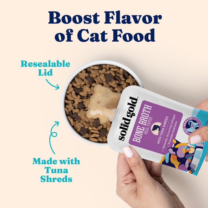 Solid Gold Bone Broth Cat Food Topper - Limited Ingredient Lickable Cat Broth Pouches w/Tuna Protein Shreds & Collagen for Hydration & Gut Support - Easy to Serve Gravy for Cats Meal Topper - 12ct - Image 4
