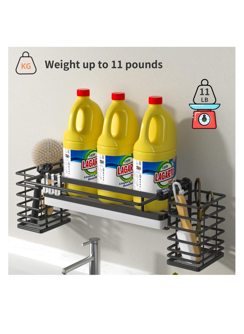 SYOSI حامل إسفنجة لحوض المطبخ، حاملة حوض المطبخ مع 2 حامل فرشاة عالٍ قابل للإزالة، منظم حوض مطبخ مقاوم للصدأ لخرقة الصحون، الفرش، المنظفات والصابون أسود (أسود) - Image 5