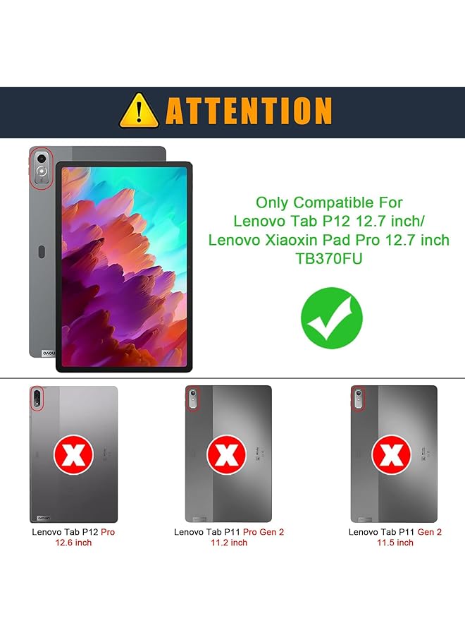 erorex For Lenovo Tab P12 Case P12 Pro Cover Tb-370Fu Tb-371Fc 12.7-Inch Smart Case Cover Support Automatic Sleep Wake Function Tpu Soft Shockproof Protective Back Cover Folding Stand Shell Blue - Image 2