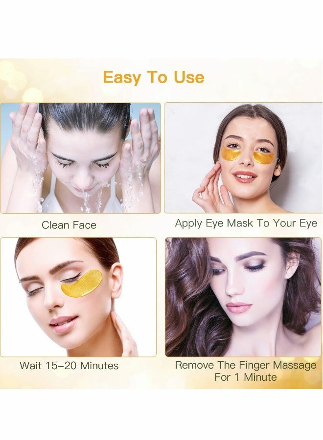 24K Gold Eye Treatment Masks with Natural Gel Collagen for Dark Circles and Puffiness, Anti-Wrinkle Hydrating Eye Patches, 20 Pairs - Image 2