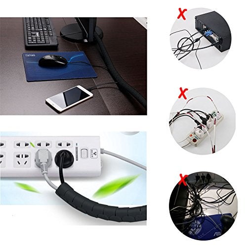 VIWIEU Black Computer Cable Management Wire Cover Electrical Cord Hider Solutions 2 PCS VIWIEU Tangle Sprial Cable Tube with 4 Adhesive Cable Clips for TV Laptop Floor Home Office - Image 3