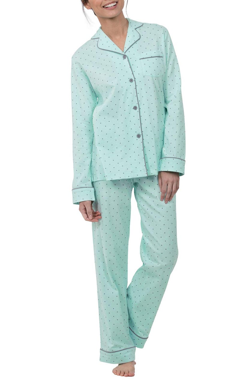 PajamaGram Ladies Pajamas Sets Cotton Pajamas Mint Polka Dot SM