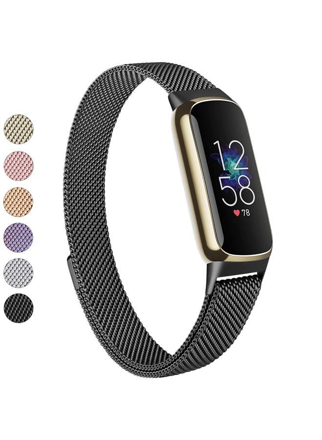 Vanjua Stainless Steel Mesh Loop Adjustable Wristband Replacement Strap for Fitbit Luxe/Luxe Special Edition Fitness Tracker Women Men (Black, 5.9-8.6 inches) - Image 1