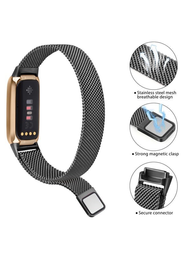 Vanjua Stainless Steel Mesh Loop Adjustable Wristband Replacement Strap for Fitbit Luxe/Luxe Special Edition Fitness Tracker Women Men (Black, 5.9-8.6 inches) - Image 2