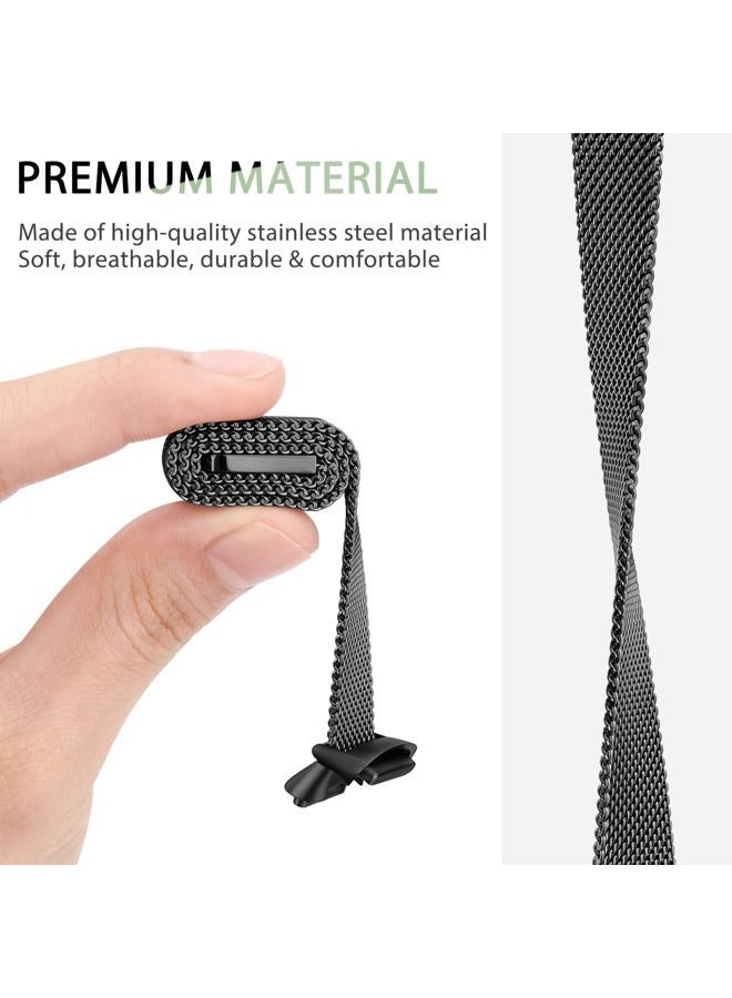 Vanjua Stainless Steel Mesh Loop Adjustable Wristband Replacement Strap for Fitbit Luxe/Luxe Special Edition Fitness Tracker Women Men (Black, 5.9-8.6 inches) - Image 4