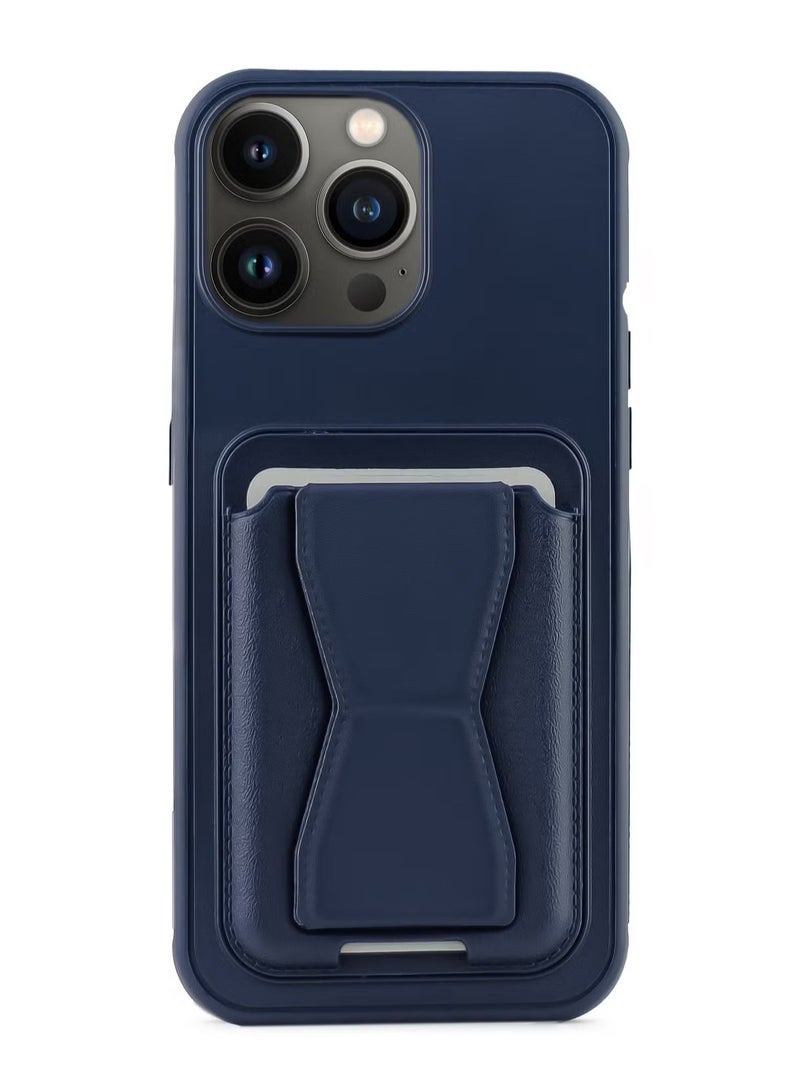 Leather back cover with card wallet Foldable Shockpoof Case compatible with Iphone 11 Pro (Blue)  - Image 1