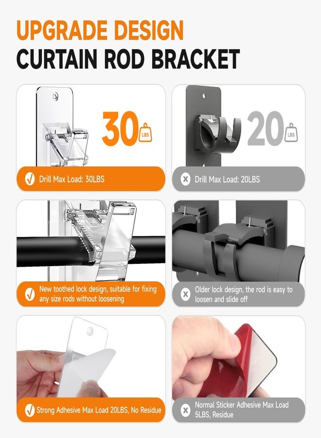 EKOTTOK Universal Curtain Rod Holders, No Drill Curtain Rod Brackets, Self 3M Adhesive Curtain Rod Brackets Up to 30 LB, Nail Free Curtain Rod Hooks for Bathroom, Bedroom, Livingroom, Kitchen (4, Transparent) - Image 4