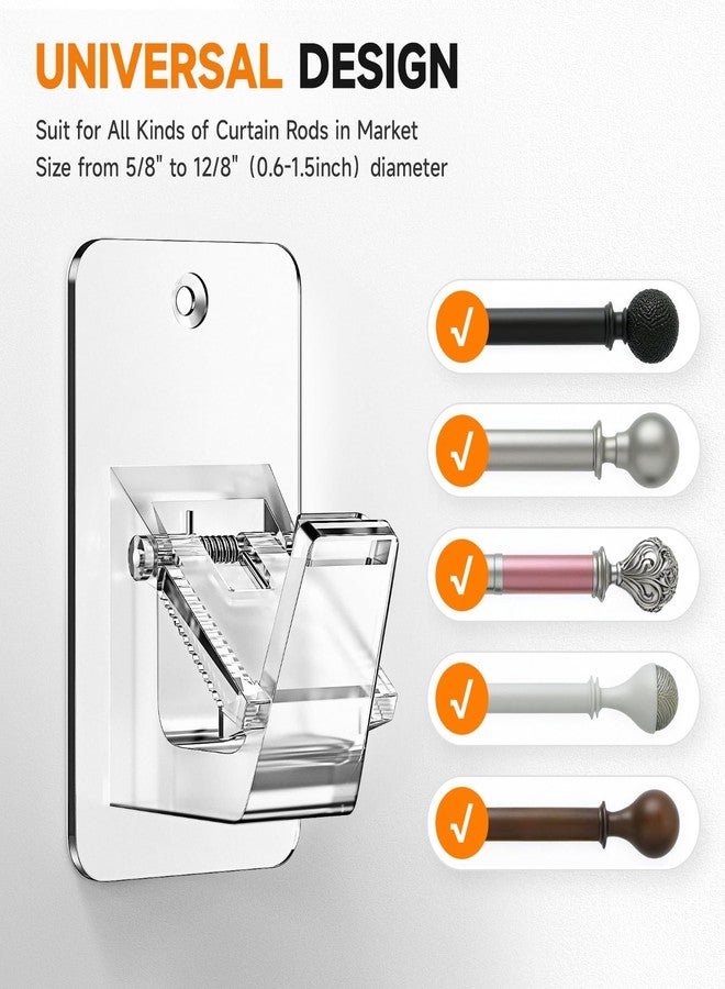 EKOTTOK Universal Curtain Rod Holders, No Drill Curtain Rod Brackets, Self 3M Adhesive Curtain Rod Brackets Up to 30 LB, Nail Free Curtain Rod Hooks for Bathroom, Bedroom, Livingroom, Kitchen (4, Transparent) - Image 2