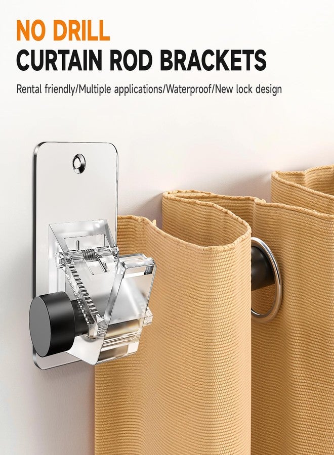 EKOTTOK Universal Curtain Rod Holders, No Drill Curtain Rod Brackets, Self 3M Adhesive Curtain Rod Brackets Up to 30 LB, Nail Free Curtain Rod Hooks for Bathroom, Bedroom, Livingroom, Kitchen (4, Transparent) - Image 3