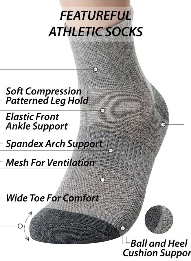 Pro Mountain Wide Toe Box For Health Cotton Compression Ankle Socks Athletic Hiking Mesh Quarter Length No Logo, Grey 6 Pairs, S - Image 3