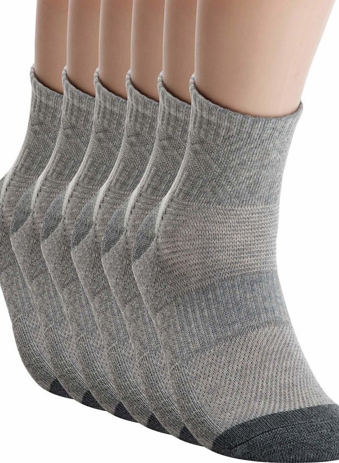 Pro Mountain Wide Toe Box For Health Cotton Compression Ankle Socks Athletic Hiking Mesh Quarter Length No Logo, Grey 6 Pairs, S - Image 1