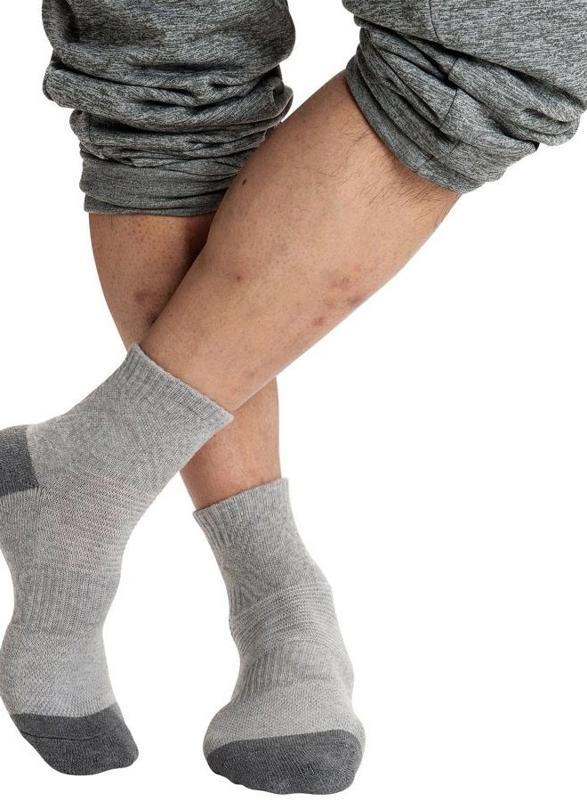 Pro Mountain Wide Toe Box For Health Cotton Compression Ankle Socks Athletic Hiking Mesh Quarter Length No Logo, Grey 6 Pairs, S - Image 5