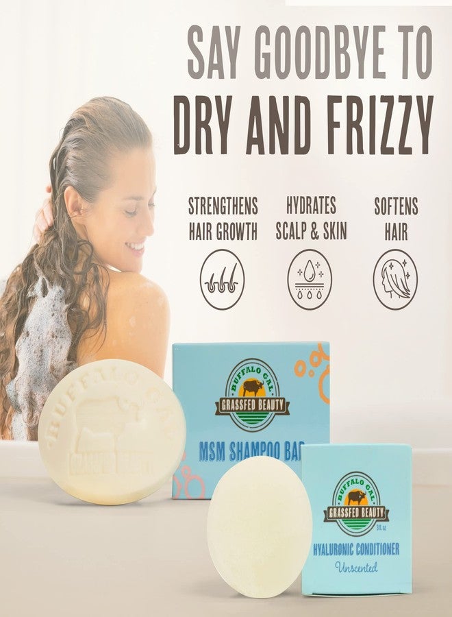 Buffalo Gal Grassfed Beauty - MSM Shampoo Bar + Hyaluronic Hair Conditioner Bar, Solid Bar Shampoo and Conditioner for Hair Growth, Non-Soap, For All Hair Types, Unscented, Set of 2 - Image 4