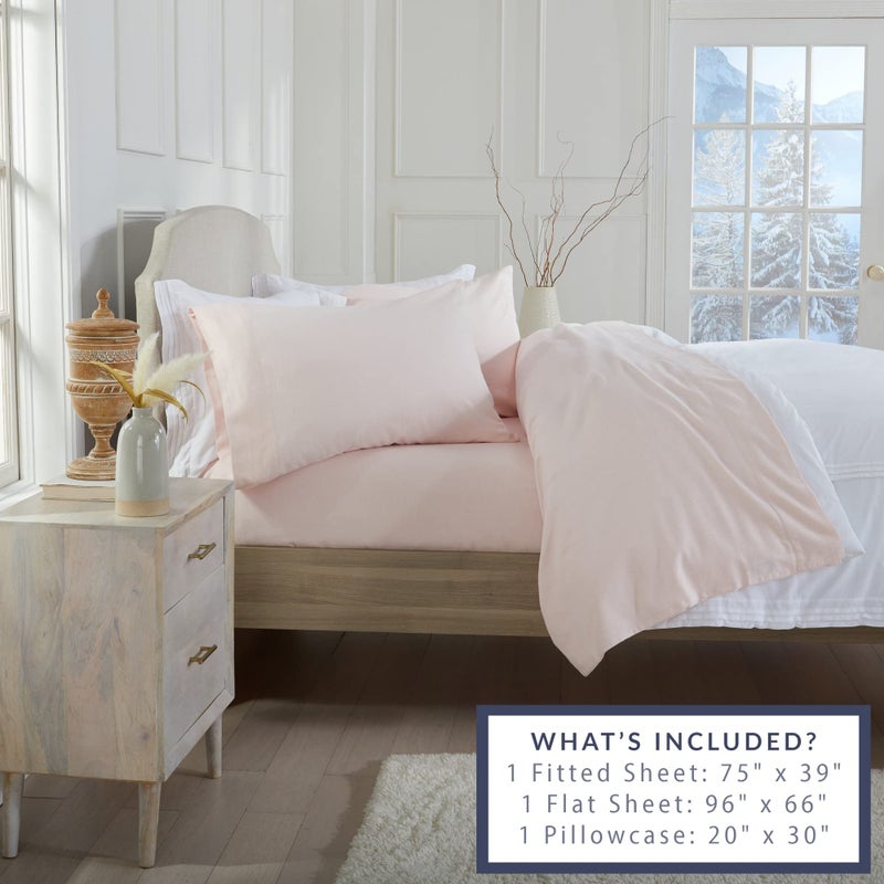 Market & Place 100% Turkish Cotton Flannel Sheet Set | 3 Piece Deep Pocket Solid Cozy Winter Bed Sheets | Double Brushed for Extra Softness & Comfort | Chalet Collection (Twin, Blush Pink) - Image 5
