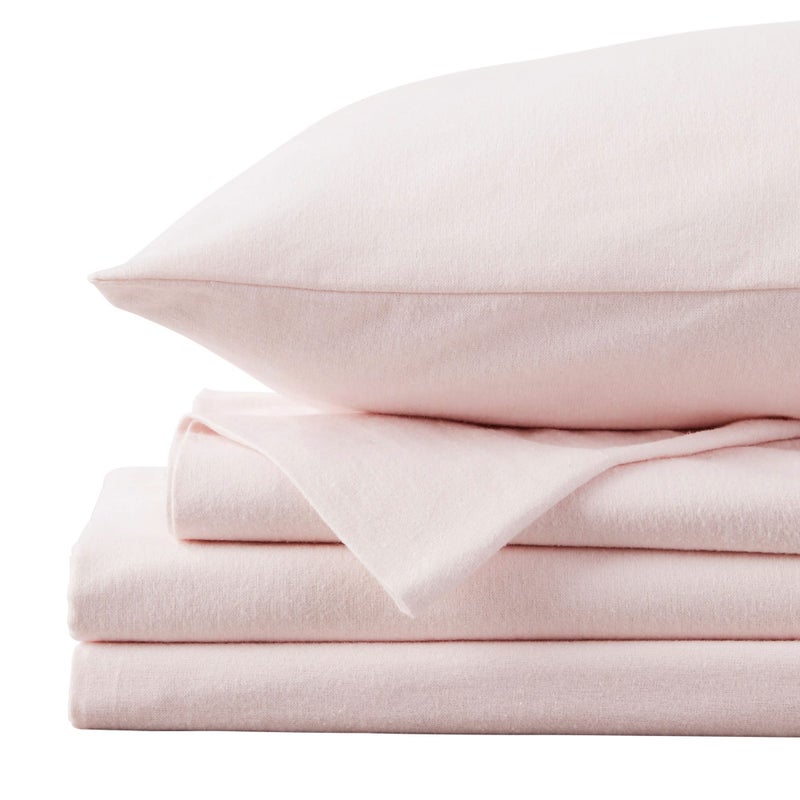 Market & Place 100% Turkish Cotton Flannel Sheet Set | 3 Piece Deep Pocket Solid Cozy Winter Bed Sheets | Double Brushed for Extra Softness & Comfort | Chalet Collection (Twin, Blush Pink) - Image 2