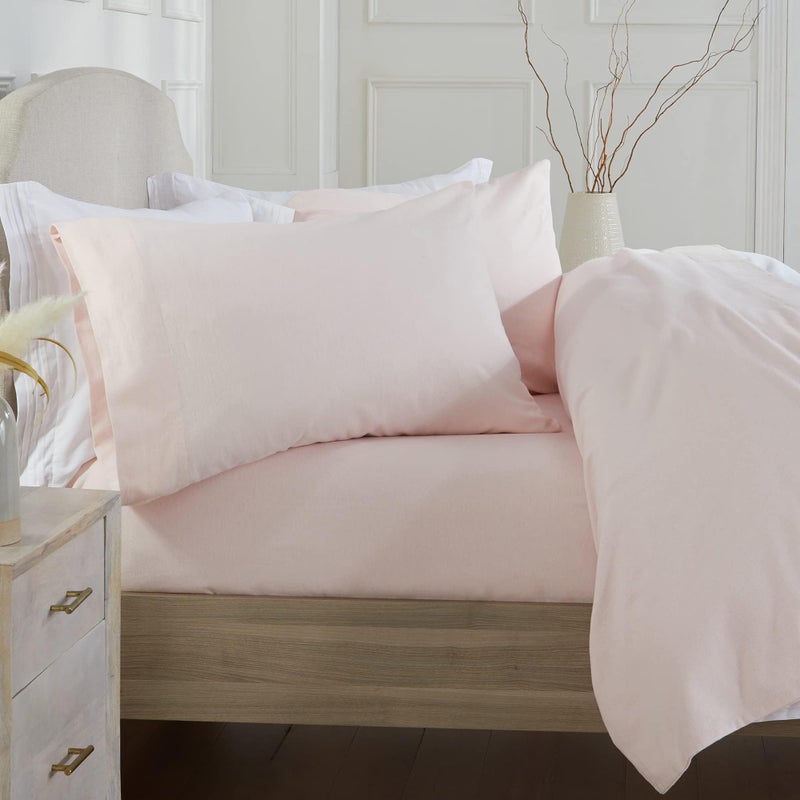 Market & Place 100% Turkish Cotton Flannel Sheet Set | 3 Piece Deep Pocket Solid Cozy Winter Bed Sheets | Double Brushed for Extra Softness & Comfort | Chalet Collection (Twin, Blush Pink) - Image 1