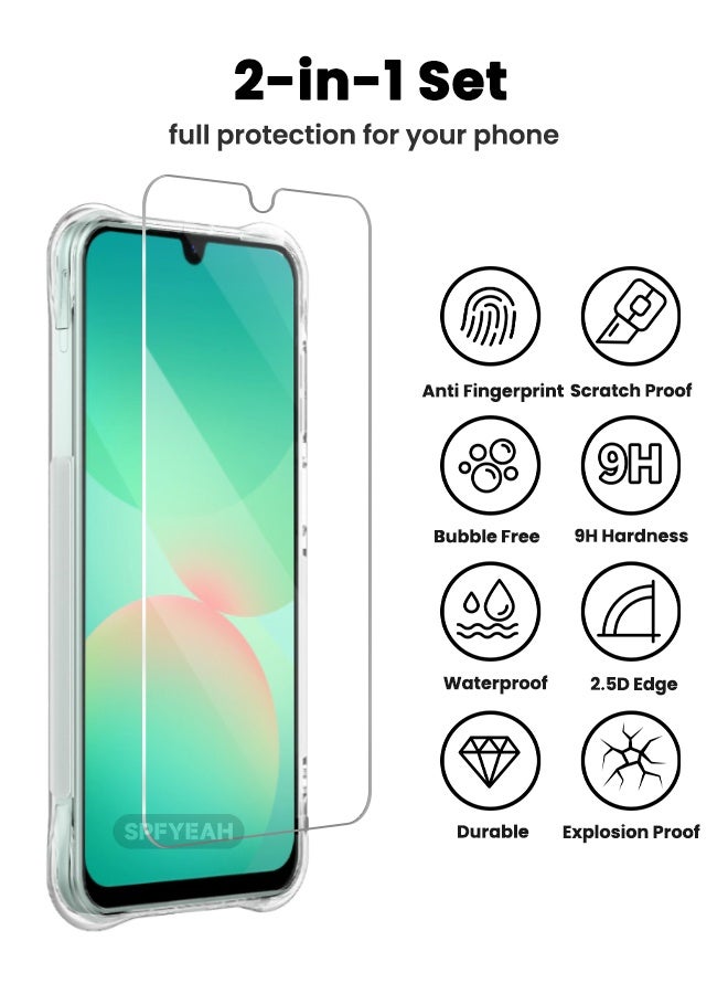 اس بي اف يا. [2 في 1] جراب Samsung Galaxy A26 مع واقي شاشة زجاجي مقوى عالي الدقة، مصمم لهاتف Galaxy A26 مع وسائد هوائية مضادة للسقوط بأربع زوايا، جراب نحيف مرن من مطاط TPU الناعم والسيليكون المضاد للانزلاق مناسب لهاتف Samsung A26 5G مقاس 6.7 بوصة، شفاف - Image 3