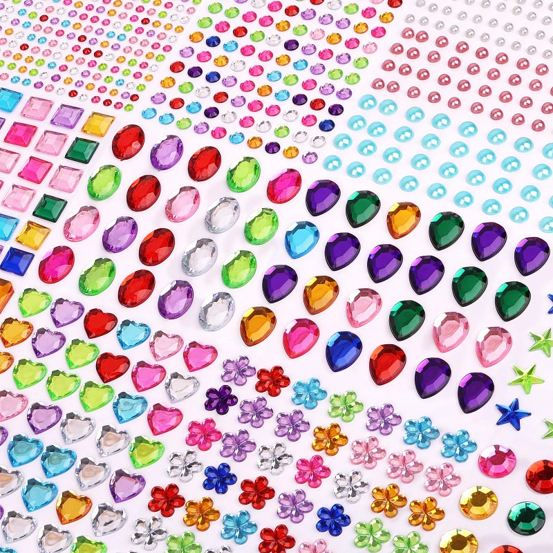 Hoiny 1782pcs Gems Stickers, Self Adhesive Gems for Crafts Bling Rhinestones, Assorted Shapes Jewels Stickers for Kids, Scrapbooking, Nail Art, Face Deco - Image 1