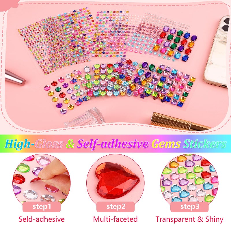 Hoiny 1782pcs Gems Stickers, Self Adhesive Gems for Crafts Bling Rhinestones, Assorted Shapes Jewels Stickers for Kids, Scrapbooking, Nail Art, Face Deco - Image 3