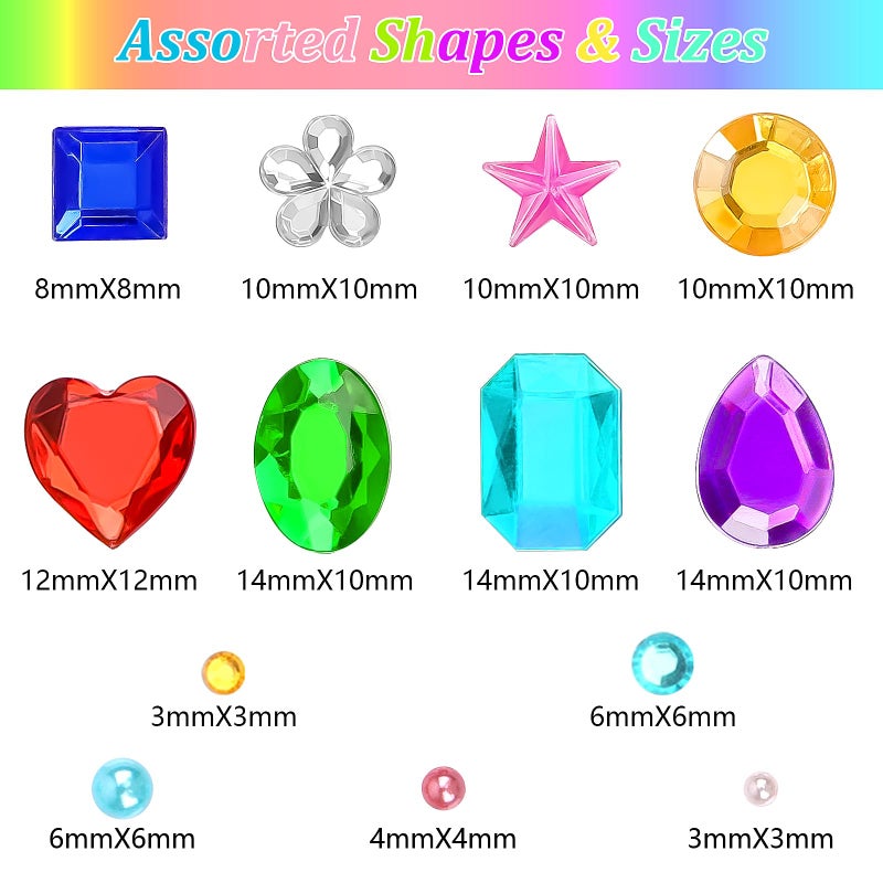 Hoiny 1782pcs Gems Stickers, Self Adhesive Gems for Crafts Bling Rhinestones, Assorted Shapes Jewels Stickers for Kids, Scrapbooking, Nail Art, Face Deco - Image 2