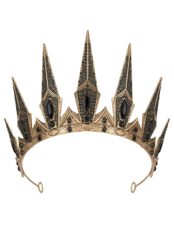 SWEETV Gothic Crowns for Women Black Tiara Queen Crown Witch Hair Accessories for Costume Halloween Prom Party, Gold - Image 1