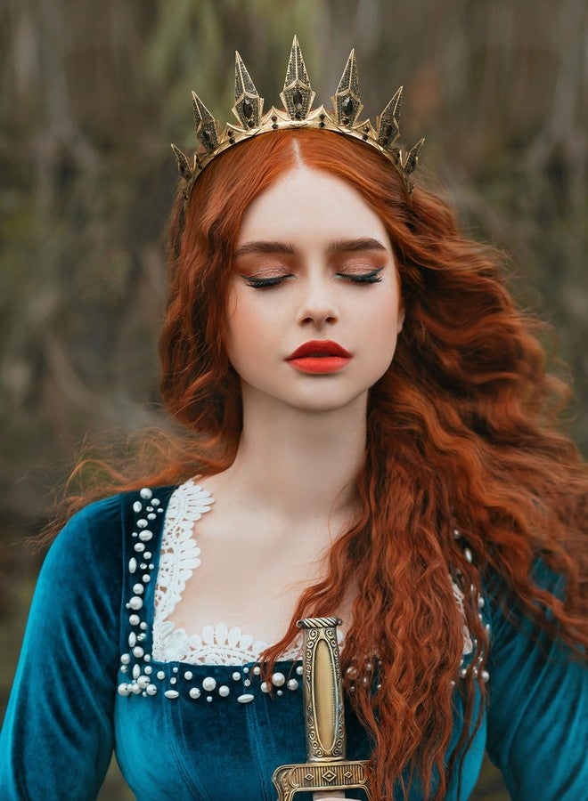 SWEETV Gothic Crowns for Women Black Tiara Queen Crown Witch Hair Accessories for Costume Halloween Prom Party, Gold - Image 2