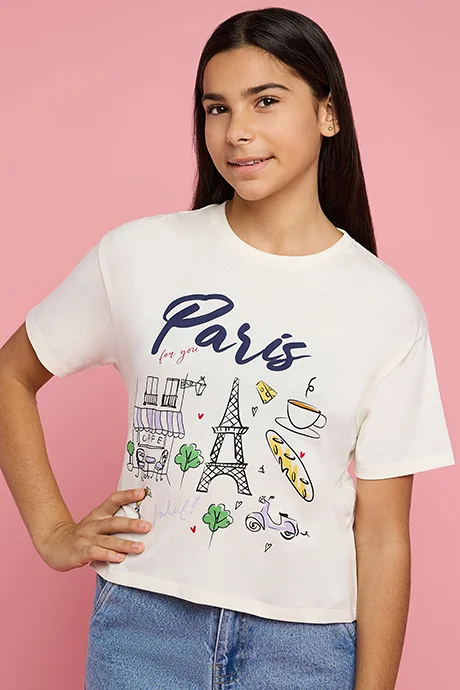 أر أند بي Printed T-Shirt with Crew Neck and Short Sleeves