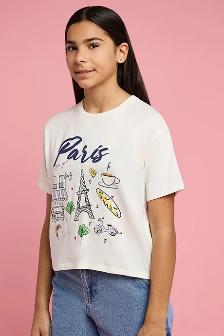 أر أند بي Printed T-Shirt with Crew Neck and Short Sleeves