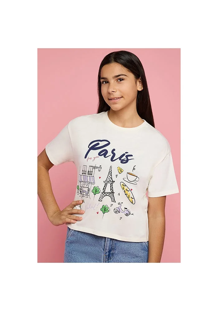 أر أند بي Printed T-Shirt with Crew Neck and Short Sleeves
