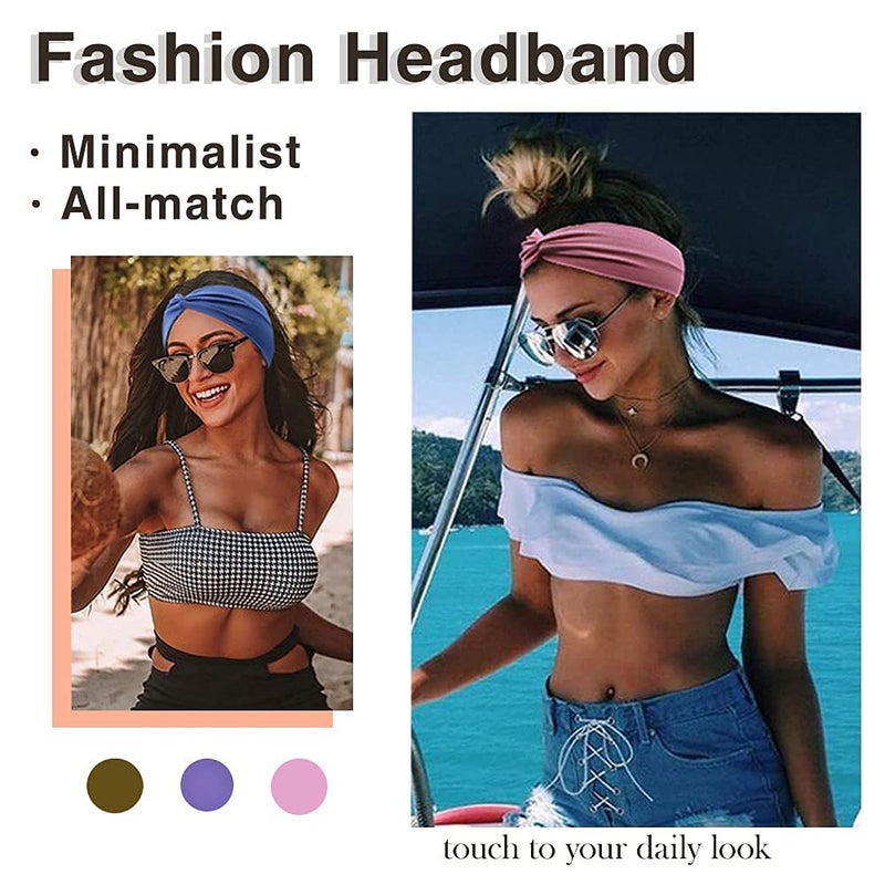 Tobeffect Headbands for Women Non Slip Turban Headband Boho Wide Head Band Womens Hair Wraps Accessories for Teen Girls 8 Pack Solid Colors - Image 5