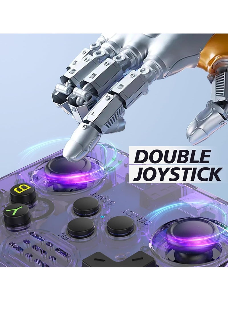 بينو جهاز ألعاب فيديو محمول R36S بتصميم كلاسيكي، شاشة عالية الدقة 3.5 بوصة، ذراعي تحكم ثلاثية الأبعاد، 11 محاكيًا، 64 جيجابايت، 15000 لعبة، لون بنفسجي. - Image 4