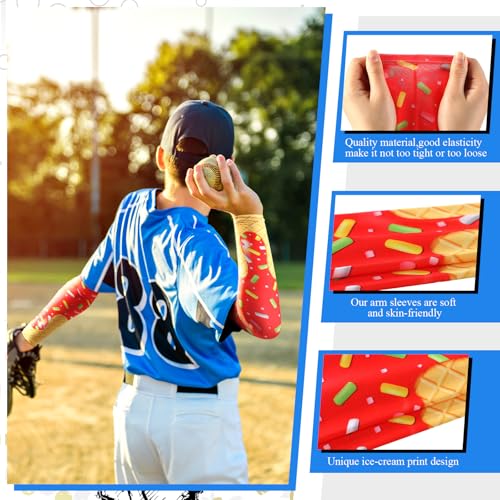 Shyyween 6 Pair Ice Cream Drip Baseball Arm Sleeve Youth Cross Sun Protection Compression Arm Sleeve American Flag Sport Gift(Ice Cream,Medium) - Image 3