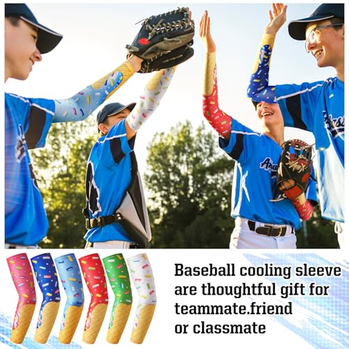 Shyyween 6 Pair Ice Cream Drip Baseball Arm Sleeve Youth Cross Sun Protection Compression Arm Sleeve American Flag Sport Gift(Ice Cream,Medium) - Image 4