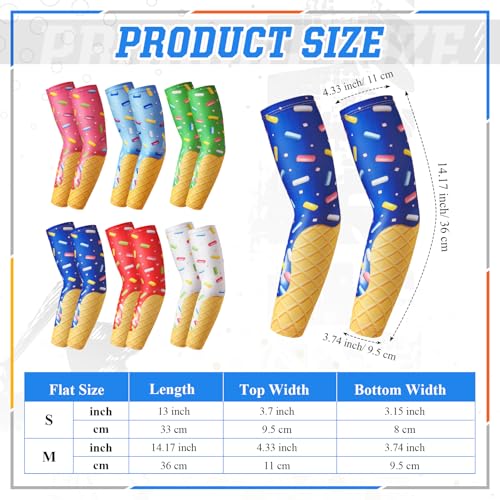 Shyyween 6 Pair Ice Cream Drip Baseball Arm Sleeve Youth Cross Sun Protection Compression Arm Sleeve American Flag Sport Gift(Ice Cream,Medium) - Image 2