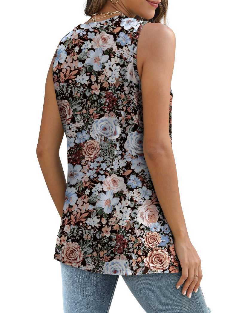 Sampeel Summer Tops for Women 2026 Vacation Outfits Sleeveless Shirts Workout Tank Tops Woman Black Floral Fierce XL - Image 5