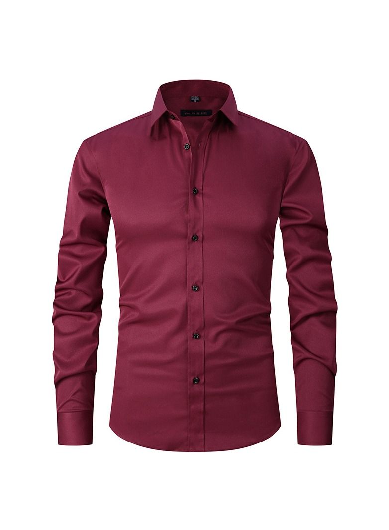 NIBEMINENT Thin Long Sleeved Slim Fitting Solid Color Men's Shirt - Image 1