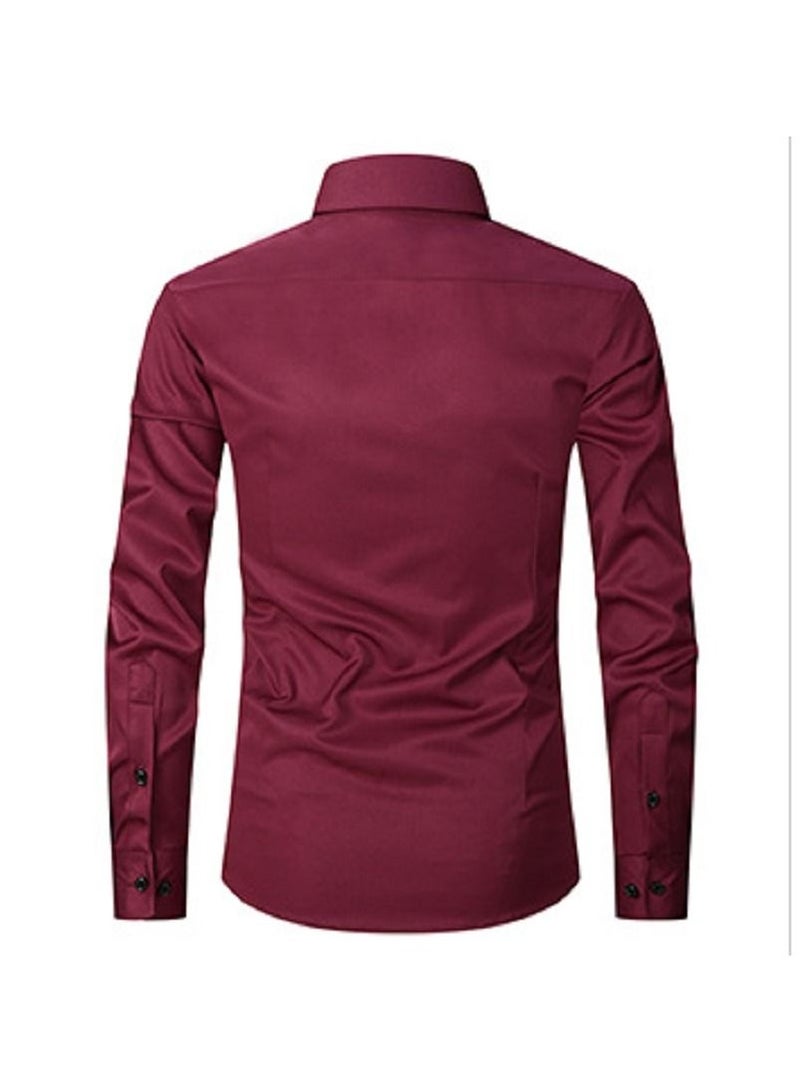 NIBEMINENT Thin Long Sleeved Slim Fitting Solid Color Men's Shirt - Image 2