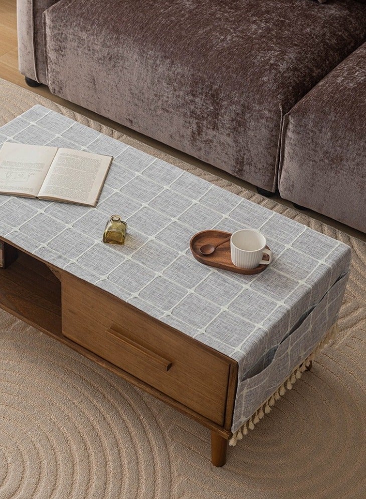 مفرش طاولة قهوة بجيوب مقاس 60×180 سم، مستطيل الشكل بتصميم ريفي من القطن والكتان، غطاء طاولة شاي، ديكور غرفة المعيشة والمطبخ، قماش مع شرابات، غطاء غبار لغسالة ومجفف الملابس والثلاجة، رمادي (شبكي)
