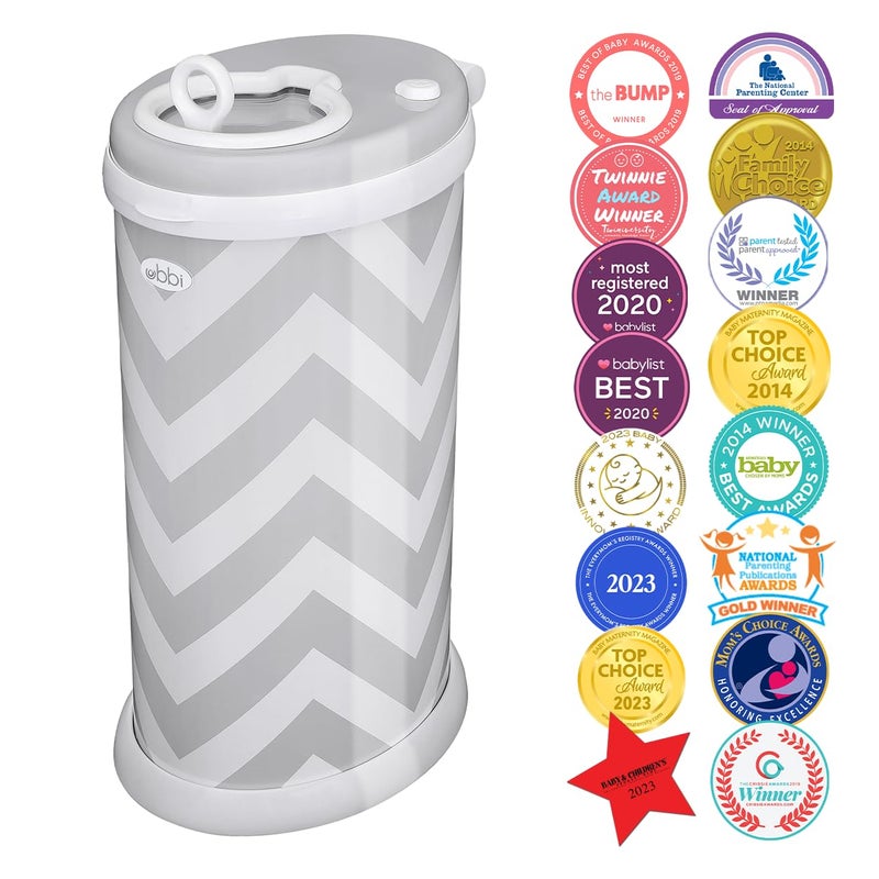 Ubbi Steel Odor Locking Nappy Disposal Bin, No Special Bag Required, Money Saving, Awards-Winning, Modern Design Registry Must-Have Pail, Grey Chevron - Image 2