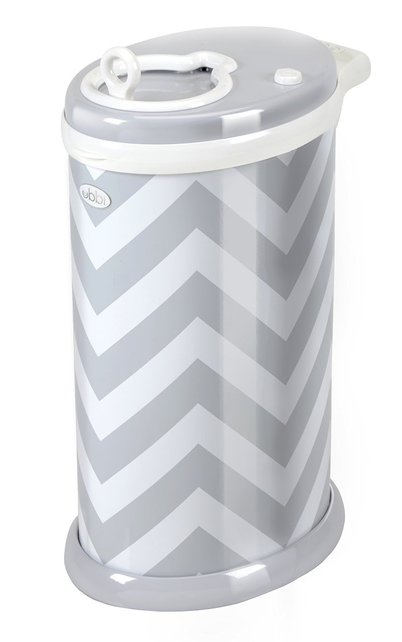 Ubbi Steel Odor Locking Nappy Disposal Bin, No Special Bag Required, Money Saving, Awards-Winning, Modern Design Registry Must-Have Pail, Grey Chevron - Image 1