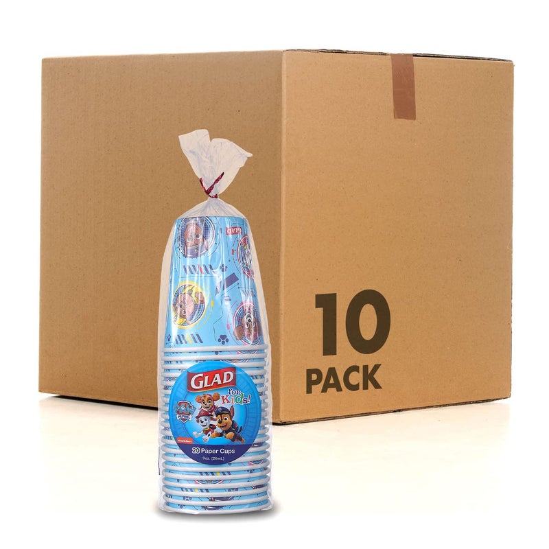 Glad أكواب ورقية قابلة للتصرف من Glad Paw Patrol سعة 9 أونص للأطفال - أكواب صغيرة قوية - أدوات شرب بالجملة للحفلات  أعياد الميلاد  المدارس  أو الاستخدام اليومي - 20 قطعة  عبوة من 10  زرقاء - Image 1