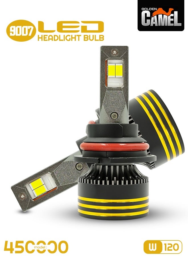 جولدن كامل مصباح أمامي LED من جولدن كاميل M8 Pro 9007، بقوة 30000 لومن و120 واط، لون أبيض نهاري 6500 كلفن، متوافق مع نظام CANBUS، سهل التركيب والتشغيل، مقاوم للماء بمعيار IP65، يعمل بجهد 12-24 فولت، طقم مصابيح LED عالية التركيز (قطعتان). - Image 1