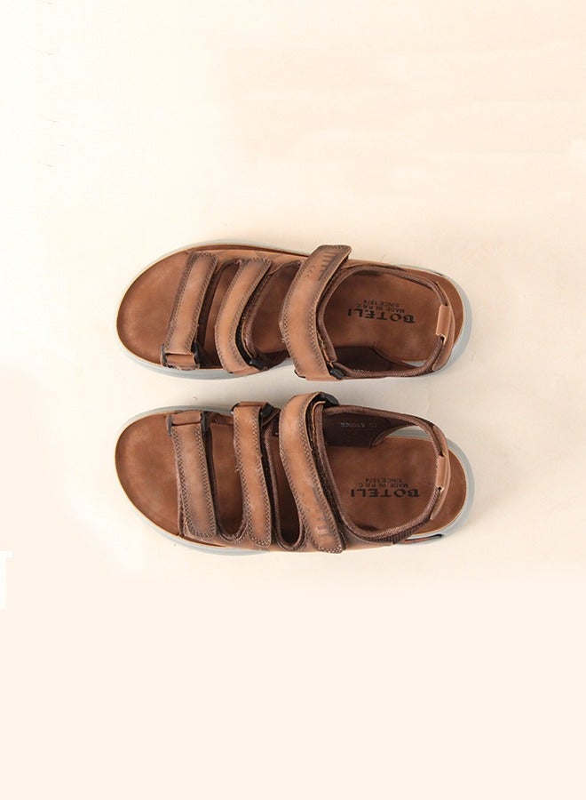 BOTELI 40-45 Large Size Men's Leather Breathable Velcro Sandals - Non-Slip Soft Sole Casual Beach Sports Footwear - Image 3