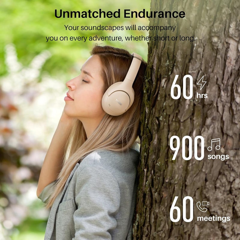 TOZO HT2 Hybrid Active Noise Cancelling Headphones, Wireless Over Ear Bluetooth Headphones, 60H Playtime, Hi-Res Audio Custom EQ via App Deep Bass Comfort Fit Ear Cups, for Home Office Travel Khaki - Image 5